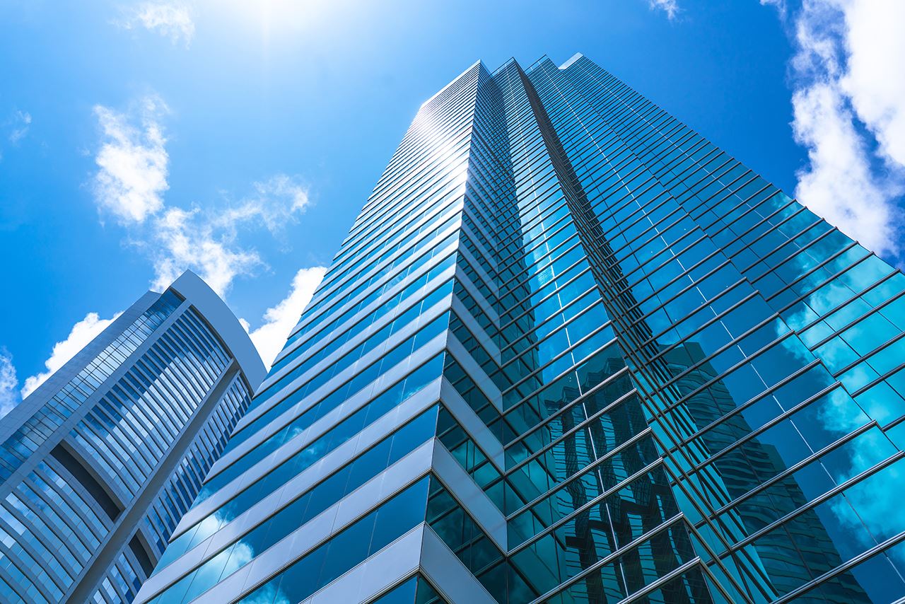 Skyscrapers-shown-from-view-looking-up